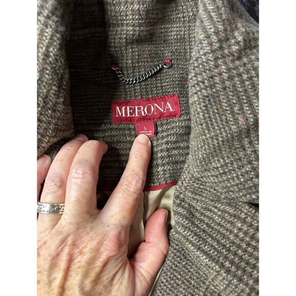 Merona Brown Tweed Blazer Jacket with Elbow Patches Satin Lined Academia Large - Picture 6 of 10